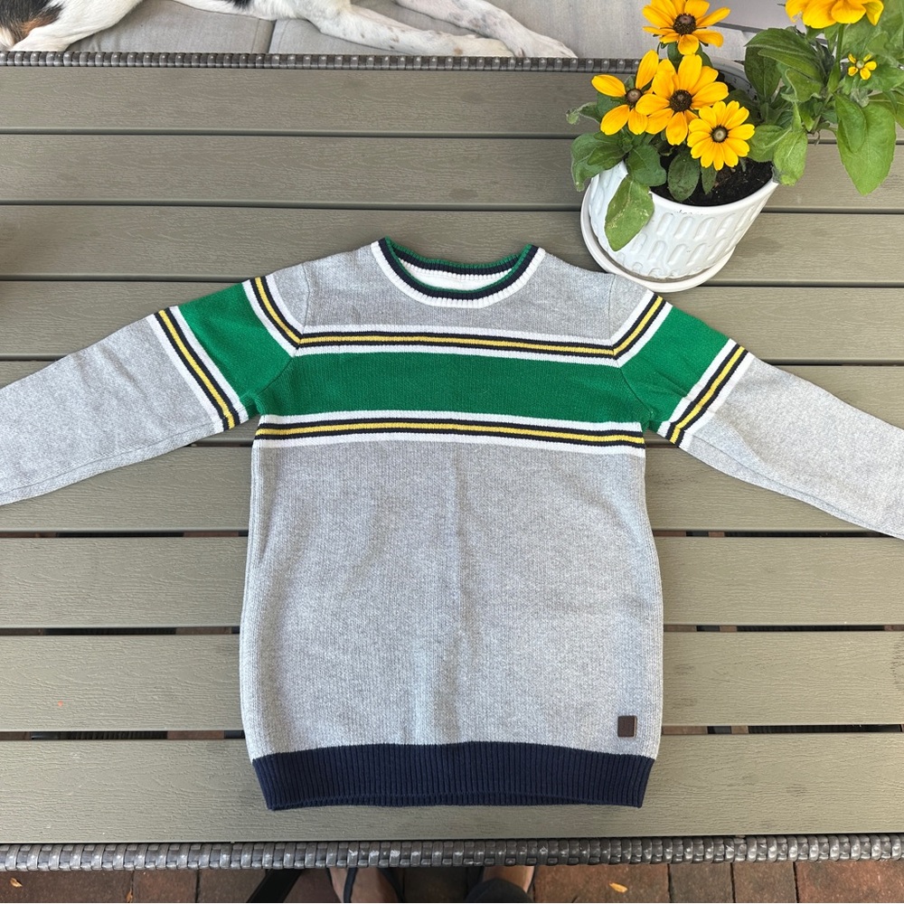 Janie and Jack Gray Sweater with Green Stripe - like-new